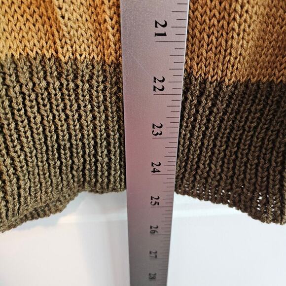 Vintage 80s Sweater Womens Medium Brown Knit Short Sleeve V-Neck Mod Striped - Picture 6 of 7